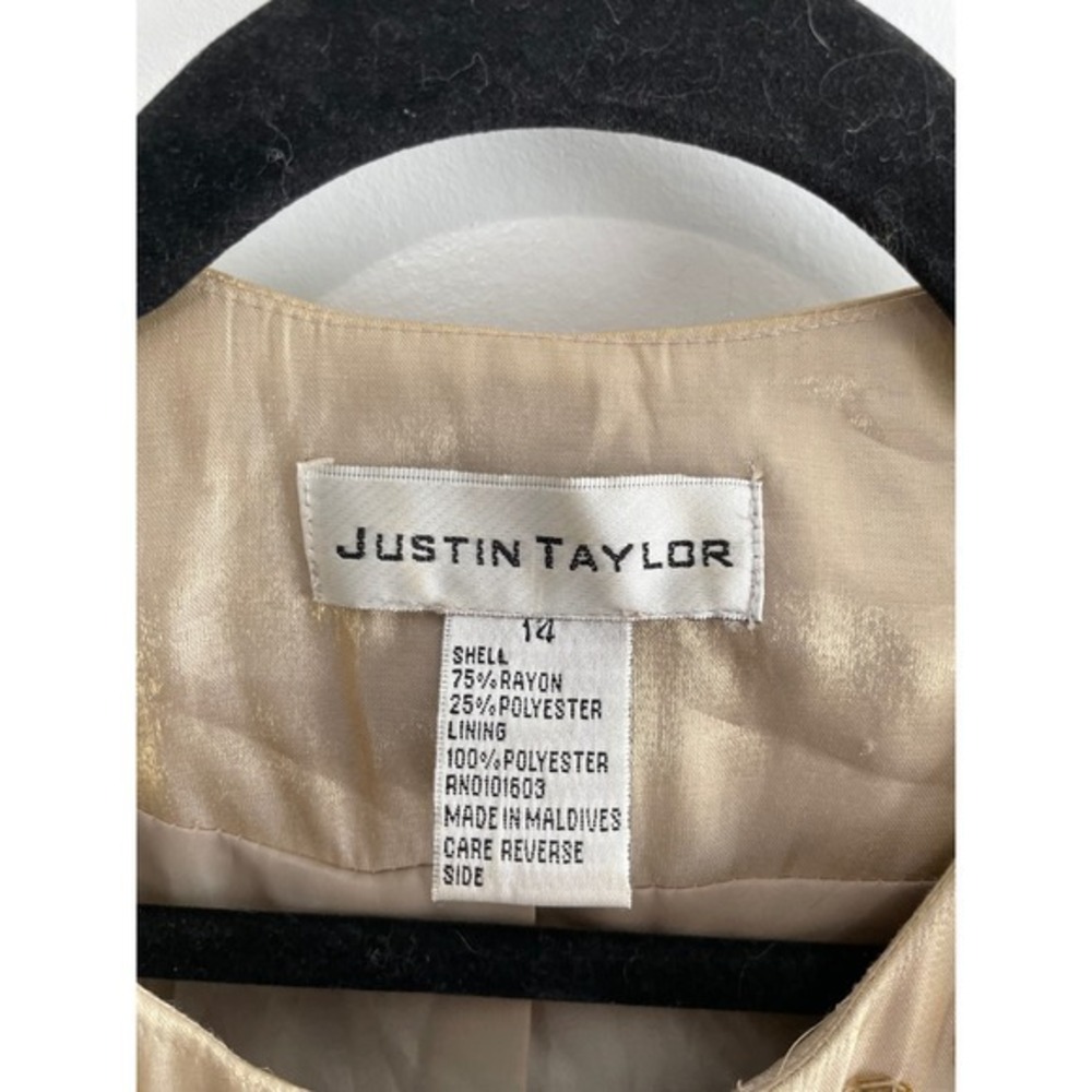 Vtg Justin Taylor Gold Embroidered Mirror Beaded Tunic Jacket Size 14 Champagne - Picture 6 of 9